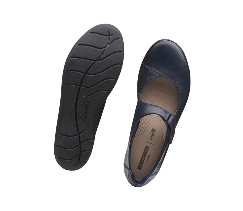 Clarks Hope Henley Leder Flache Schuhe Damen Navy | GLOU64073