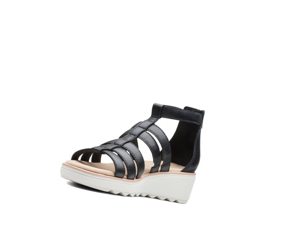 Clarks Jillian Nina Leder Keilabsatz Sandalen Damen Schwarz | WDAE98103