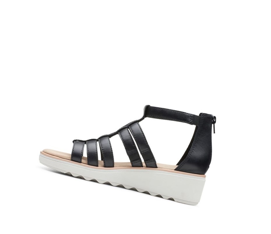 Clarks Jillian Nina Leder Keilabsatz Sandalen Damen Schwarz | WDAE98103