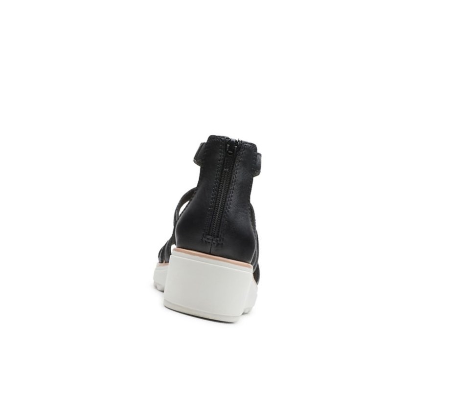 Clarks Jillian Nina Leder Keilabsatz Sandalen Damen Schwarz | WDAE98103