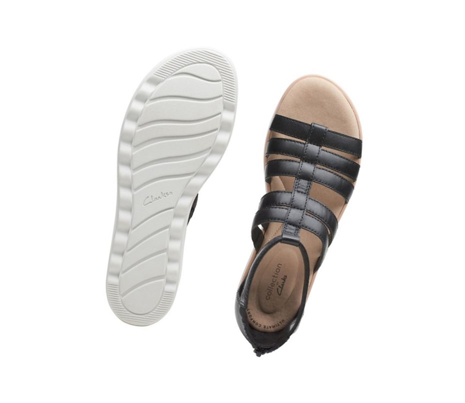 Clarks Jillian Nina Leder Keilabsatz Sandalen Damen Schwarz | WDAE98103