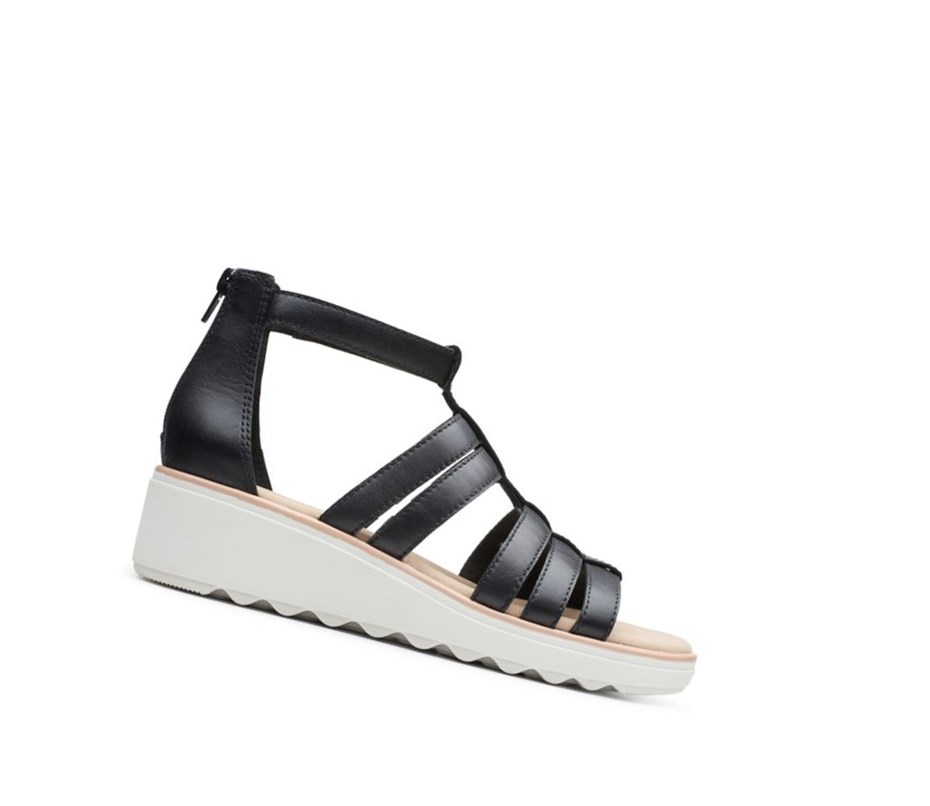 Clarks Jillian Nina Leder Keilabsatz Sandalen Damen Schwarz | WDAE98103