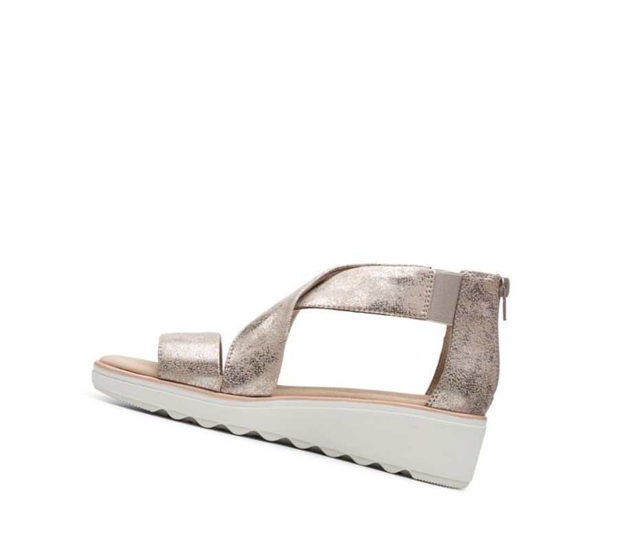 Clarks Jillian Rise Keilabsatz Sandalen Damen Silber Metal | SWIR19072