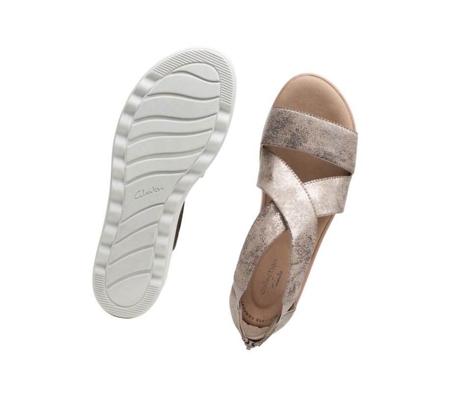 Clarks Jillian Rise Keilabsatz Sandalen Damen Silber Metal | SWIR19072