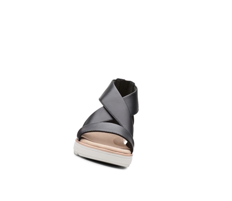 Clarks Jillian Rise Leder Keilabsatz Sandalen Damen Schwarz | AFZQ43572