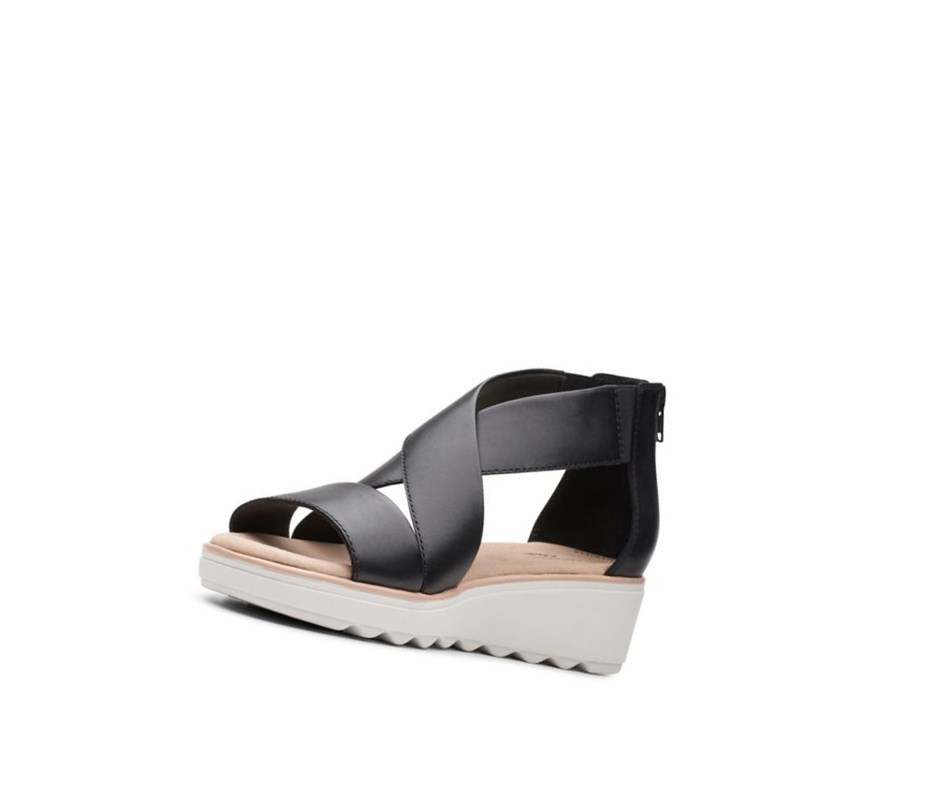 Clarks Jillian Rise Leder Keilabsatz Sandalen Damen Schwarz | AFZQ43572