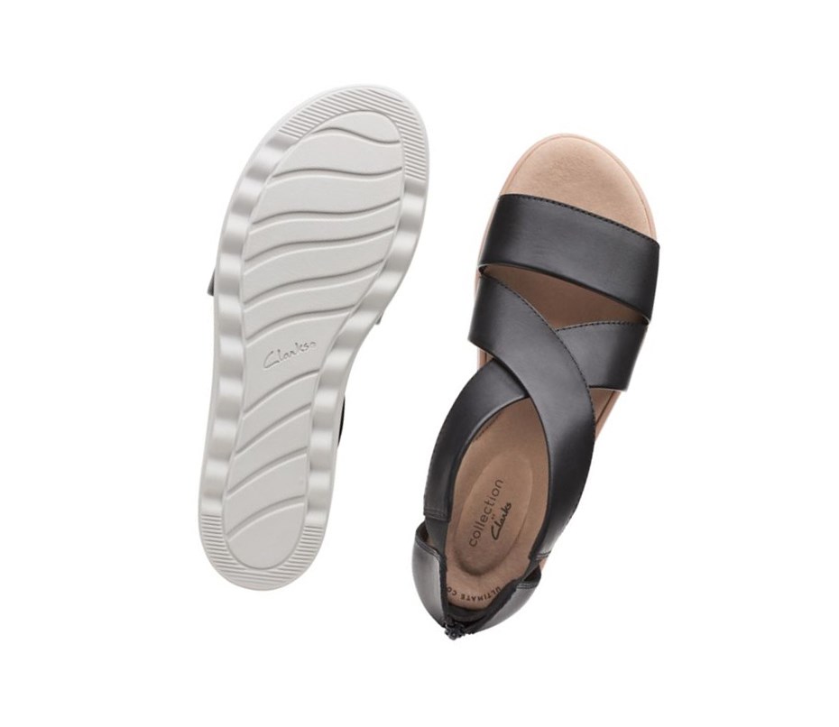 Clarks Jillian Rise Leder Keilabsatz Sandalen Damen Schwarz | AFZQ43572