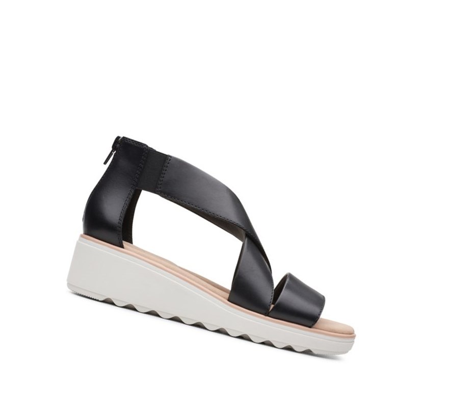 Clarks Jillian Rise Leder Keilabsatz Sandalen Damen Schwarz | AFZQ43572