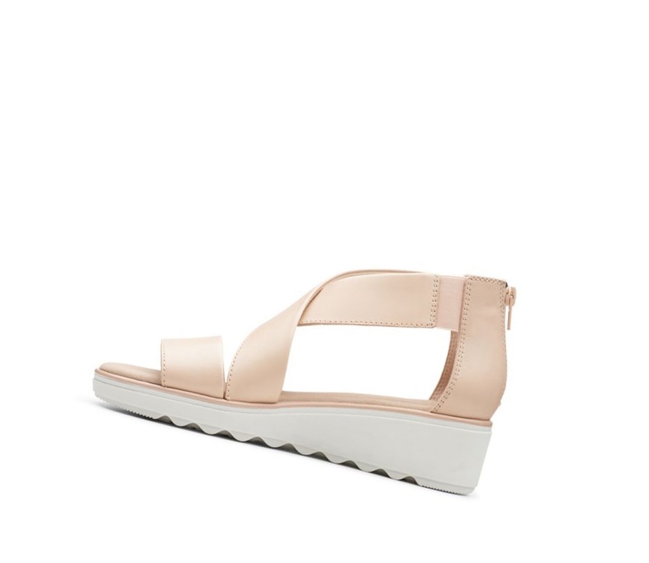 Clarks Jillian Rise Leder Keilabsatz Sandalen Damen Hautfarbe | MSTY73561