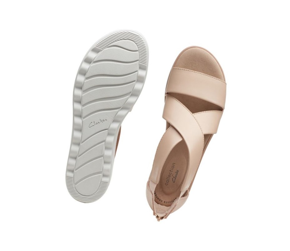Clarks Jillian Rise Leder Keilabsatz Sandalen Damen Hautfarbe | MSTY73561