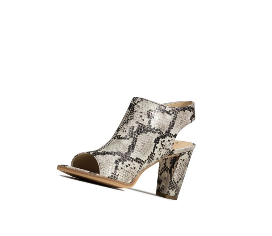 Clarks Kaylin 85 Sling Sandalen Absatz Damen Grau Schlangenoptik | GIMO05398