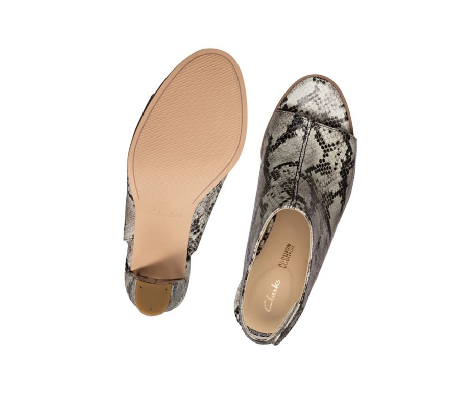 Clarks Kaylin 85 Sling Sandalen Absatz Damen Grau Schlangenoptik | GIMO05398