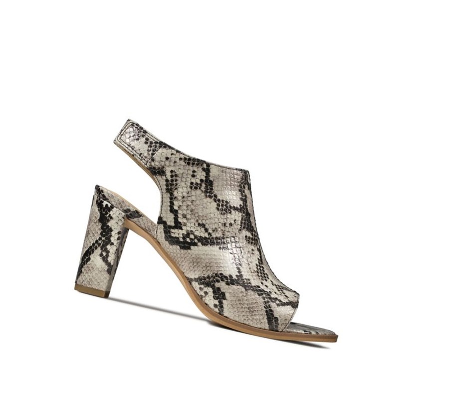 Clarks Kaylin 85 Sling Sandalen Absatz Damen Grau Schlangenoptik | GIMO05398