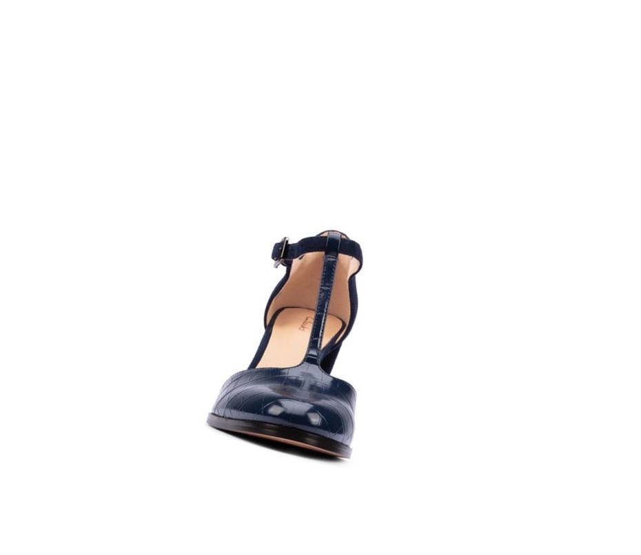 Clarks Kaylin 85 T Bar Croc Leder Hohe Schuhe Damen Navy | JUAR06975