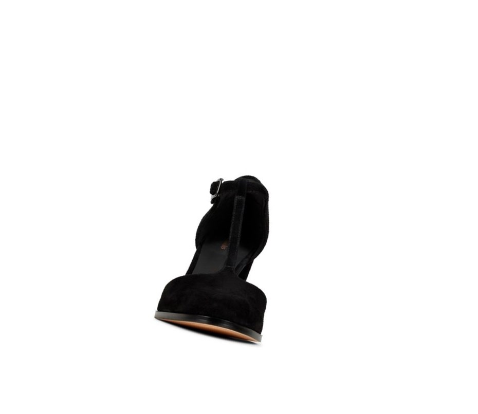 Clarks Kaylin 85 T Bar Wildleder Freizeitschuhe Damen Schwarz | VUNZ10583