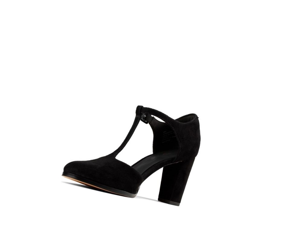 Clarks Kaylin 85 T Bar Wildleder Hohe Schuhe Damen Schwarz | AHJE89701