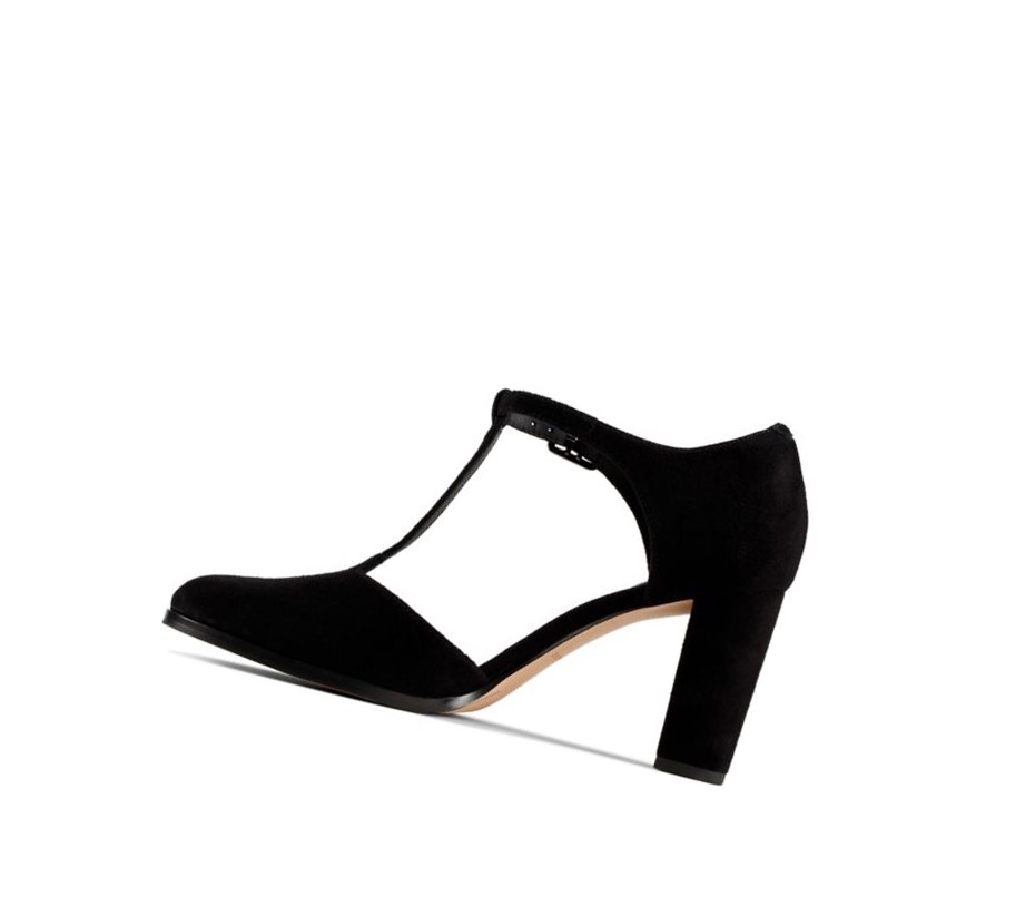 Clarks Kaylin 85 T Bar Wildleder Hohe Schuhe Damen Schwarz | AHJE89701