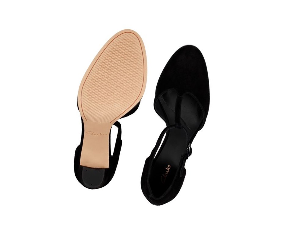 Clarks Kaylin 85 T Bar Wildleder Hohe Schuhe Damen Schwarz | AHJE89701