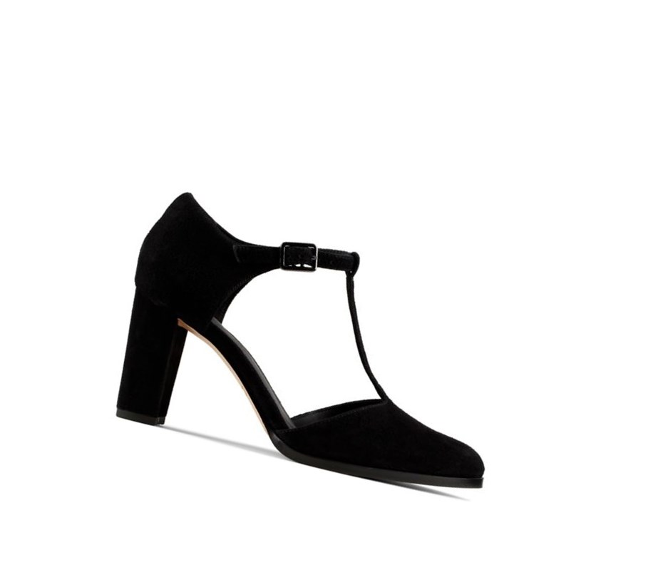 Clarks Kaylin 85 T Bar Wildleder Hohe Schuhe Damen Schwarz | AHJE89701