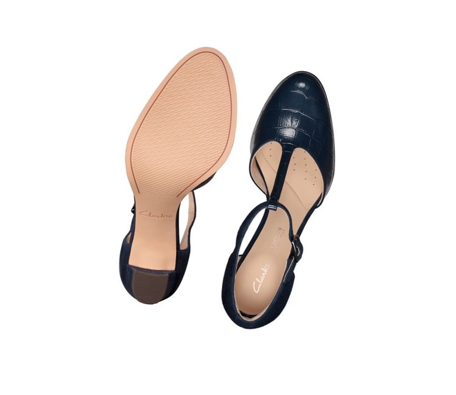 Clarks Kaylin 85 T Riemen Croc Hohe Schuhe Damen Navy | JAWE71596