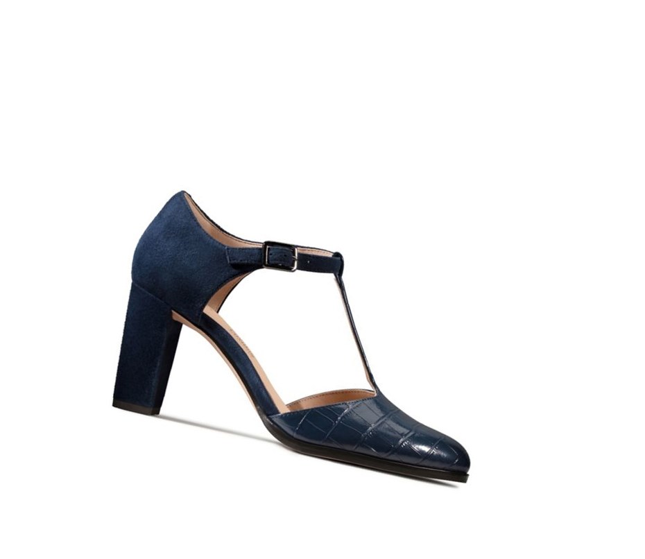 Clarks Kaylin 85 T Riemen Croc Hohe Schuhe Damen Navy | JAWE71596