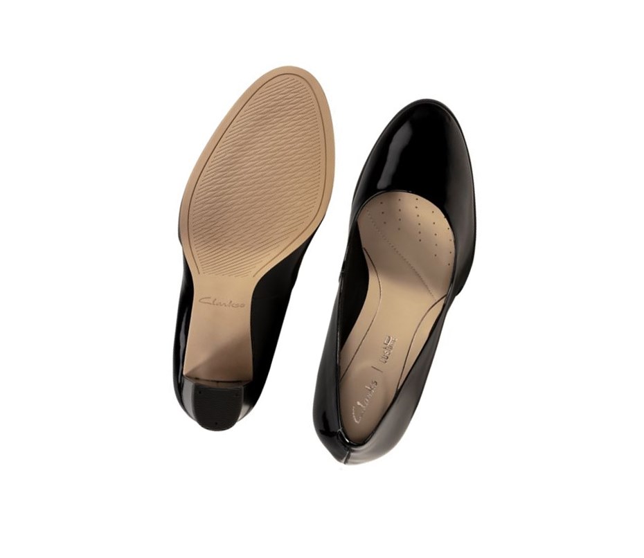 Clarks Kaylin Cara Lack Weite Fit Lederschuhe Damen Schwarz | ZJXD67218