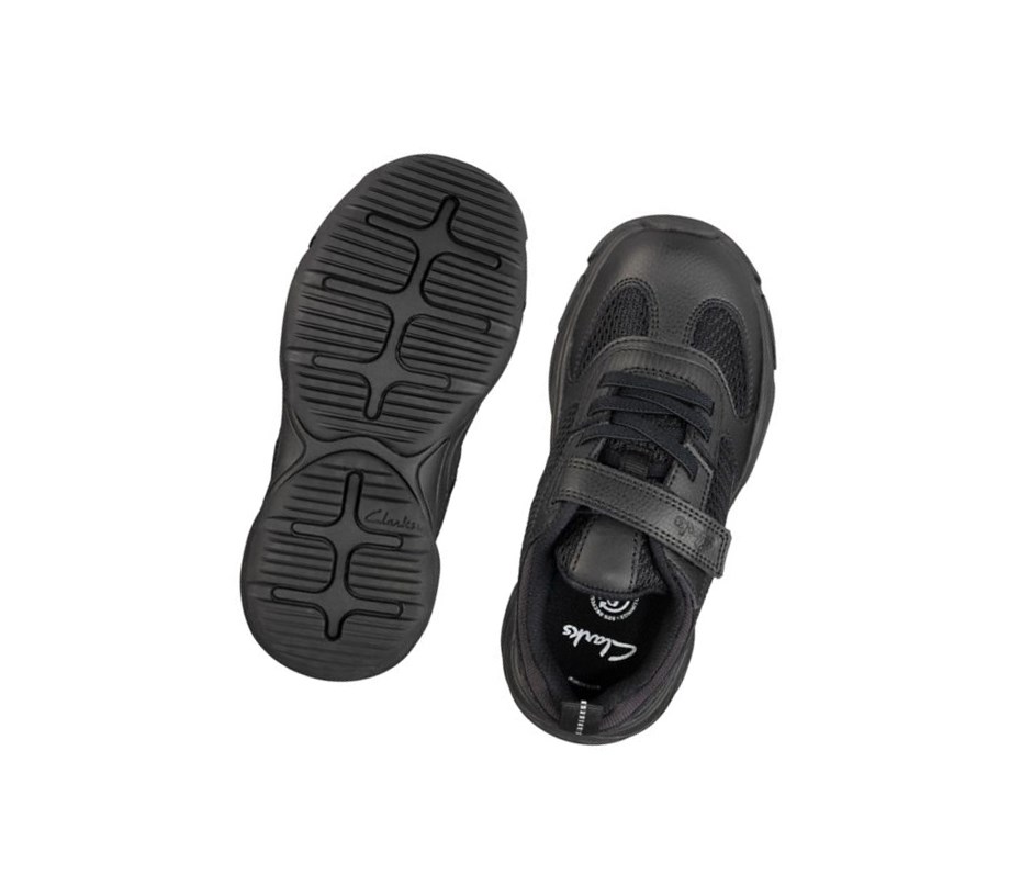 Clarks Kuju Run Leder Schulschuhe Jungen Schwarz | PWFY98624
