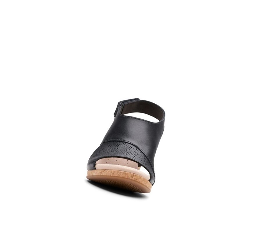 Clarks Lafley Joy Leder Keilabsatz Sandalen Damen Schwarz | JMAH42510