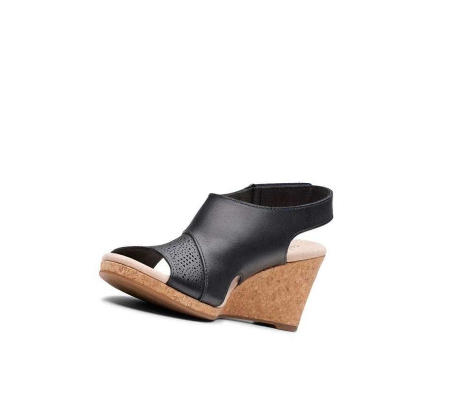 Clarks Lafley Joy Leder Keilabsatz Sandalen Damen Schwarz | JMAH42510