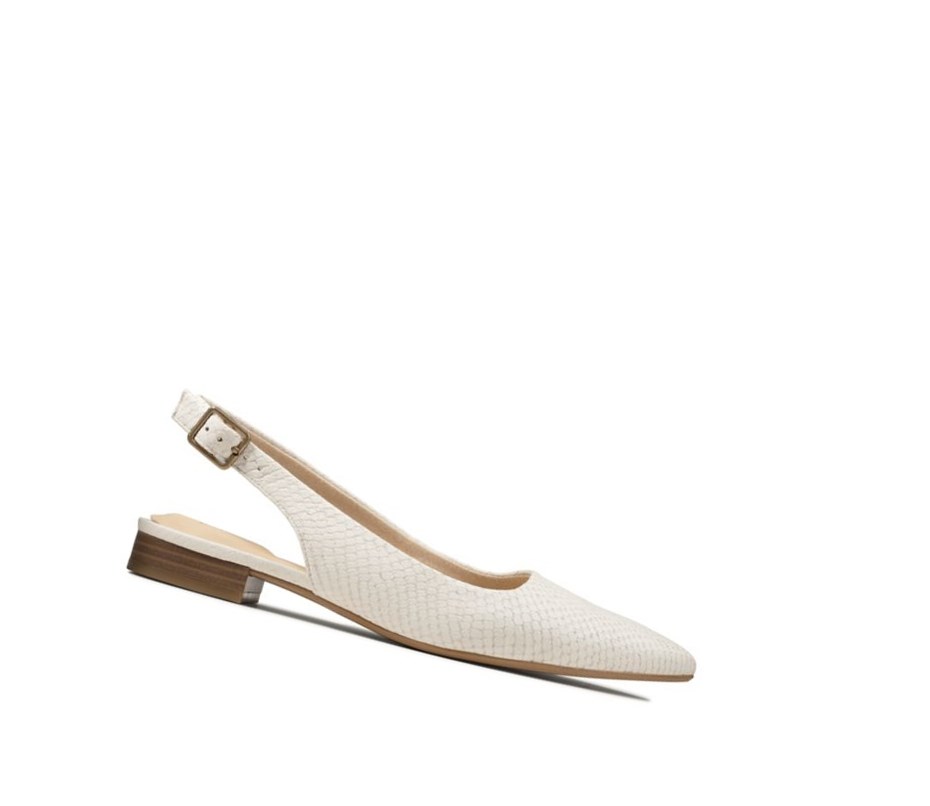 Clarks Laina15 Sling Leder Ballerinas Damen Weiß Schlangenoptik | DGBQ09145