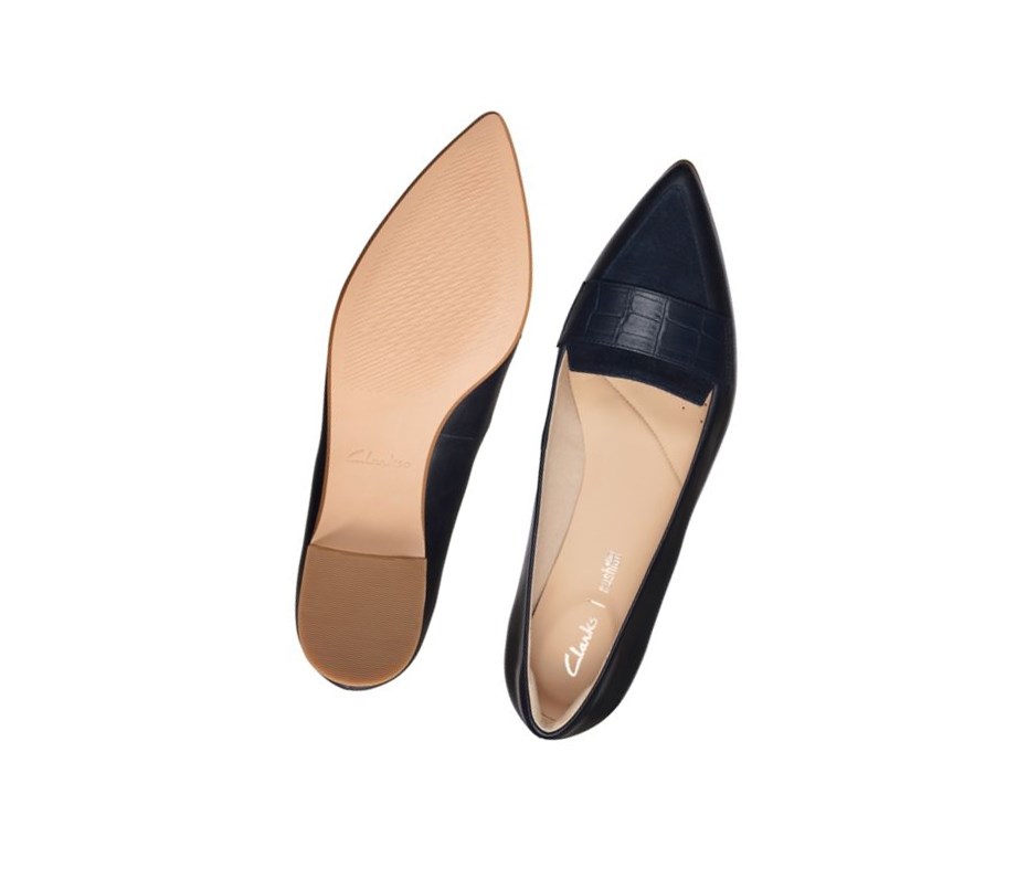 Clarks Laina 15 Croc Leder Ballerinas Damen Navy | EFYX29861