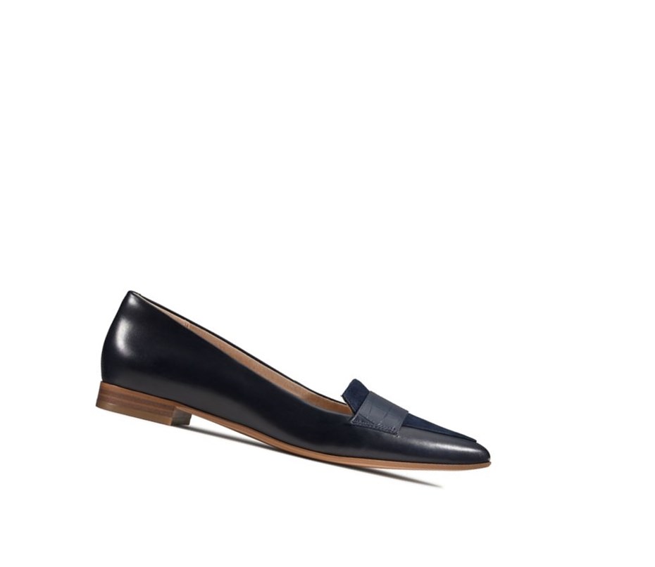 Clarks Laina 15 Croc Leder Ballerinas Damen Navy | EFYX29861
