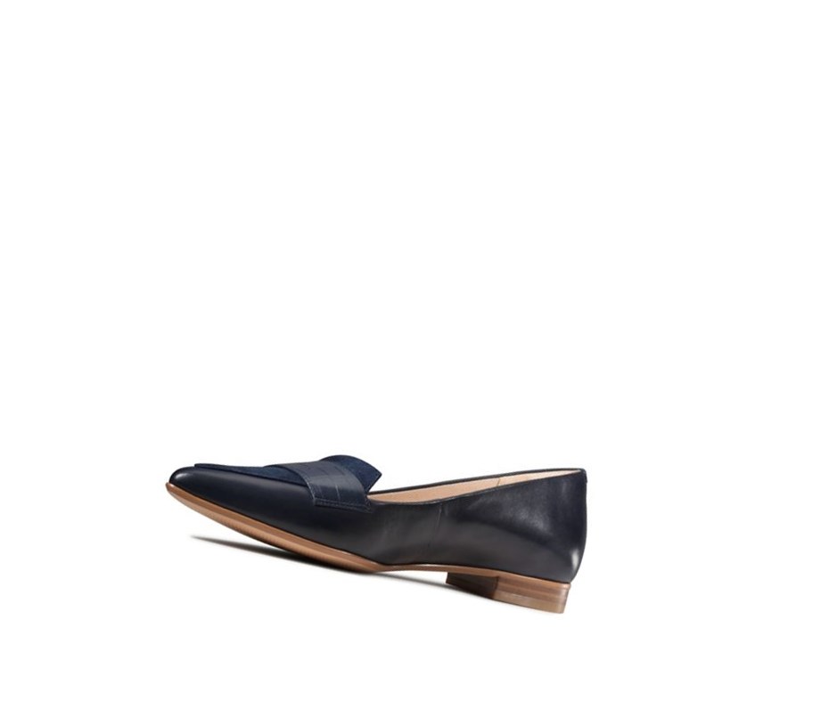 Clarks Laina 15 Croc Leder Loafers Damen Navy | RGZE87240