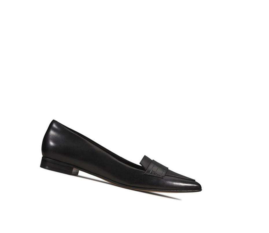 Clarks Laina 15 Leder Flache Schuhe Damen Schwarz | UQTS46952
