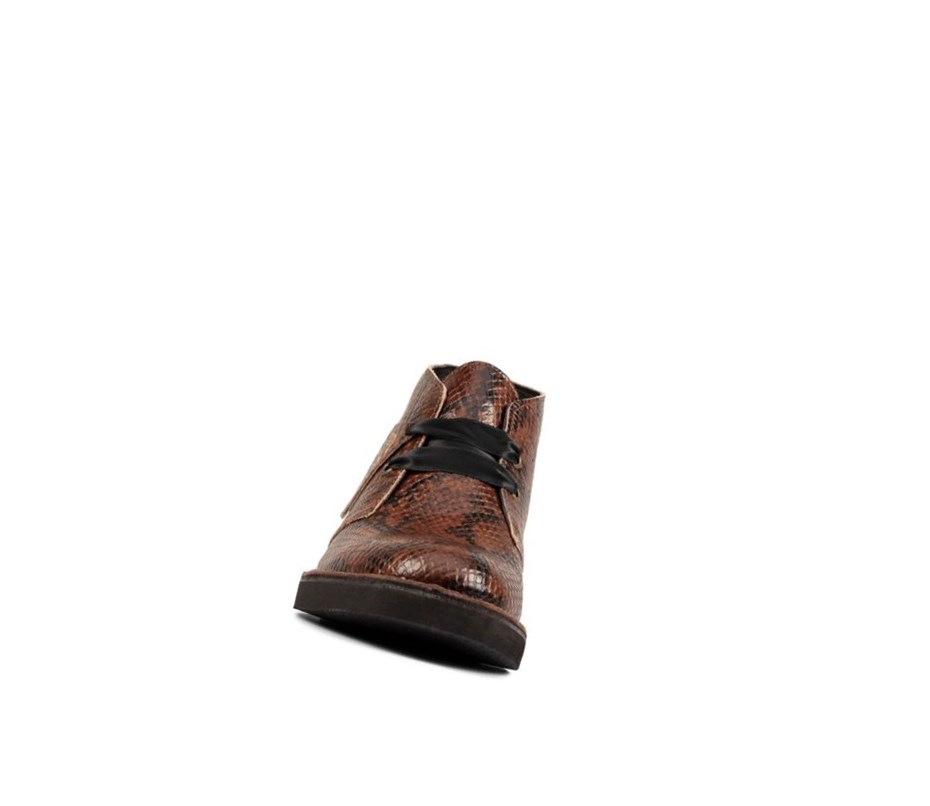 Clarks Laufschuhe Leder Wüstenstiefel Damen Dunkelbraun Schlangenoptik | UBSG24176