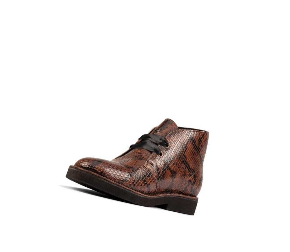 Clarks Laufschuhe Leder Wüstenstiefel Damen Dunkelbraun Schlangenoptik | UBSG24176