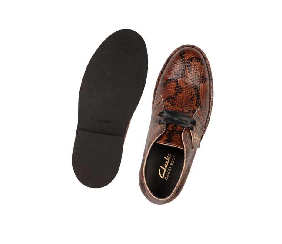 Clarks Laufschuhe Leder Wüstenstiefel Damen Dunkelbraun Schlangenoptik | UBSG24176