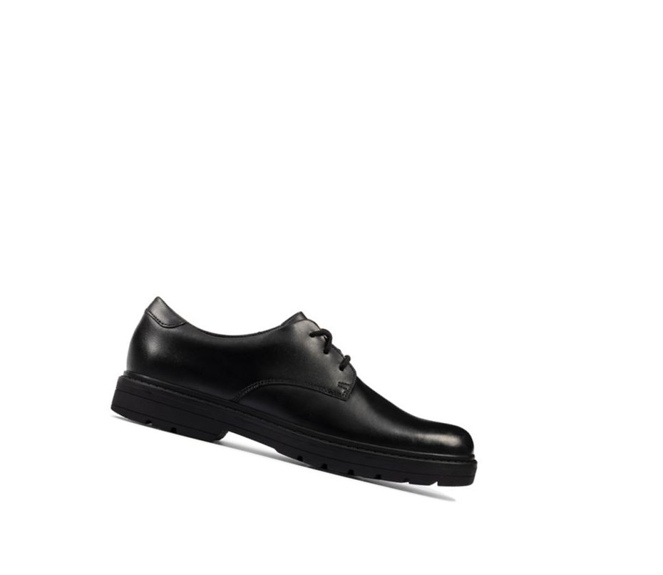 Clarks Loxham Leder Schulschuhe Mädchen Schwarz | RUWN43601