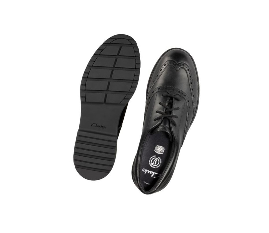 Clarks Loxham Leder Schulschuhe Mädchen Schwarz | VKIO10258