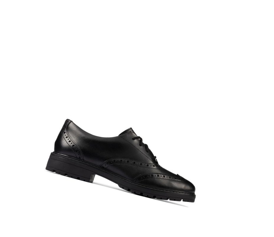 Clarks Loxham Leder Schulschuhe Mädchen Schwarz | VKIO10258