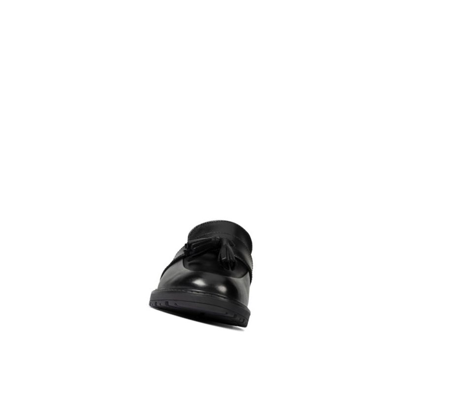 Clarks Loxham Leder Slip On Schuhe Mädchen Schwarz | TBOG57903