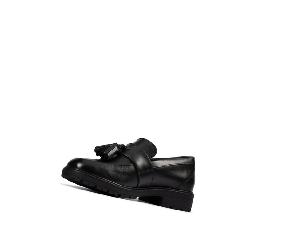 Clarks Loxham Leder Slip On Schuhe Mädchen Schwarz | TBOG57903