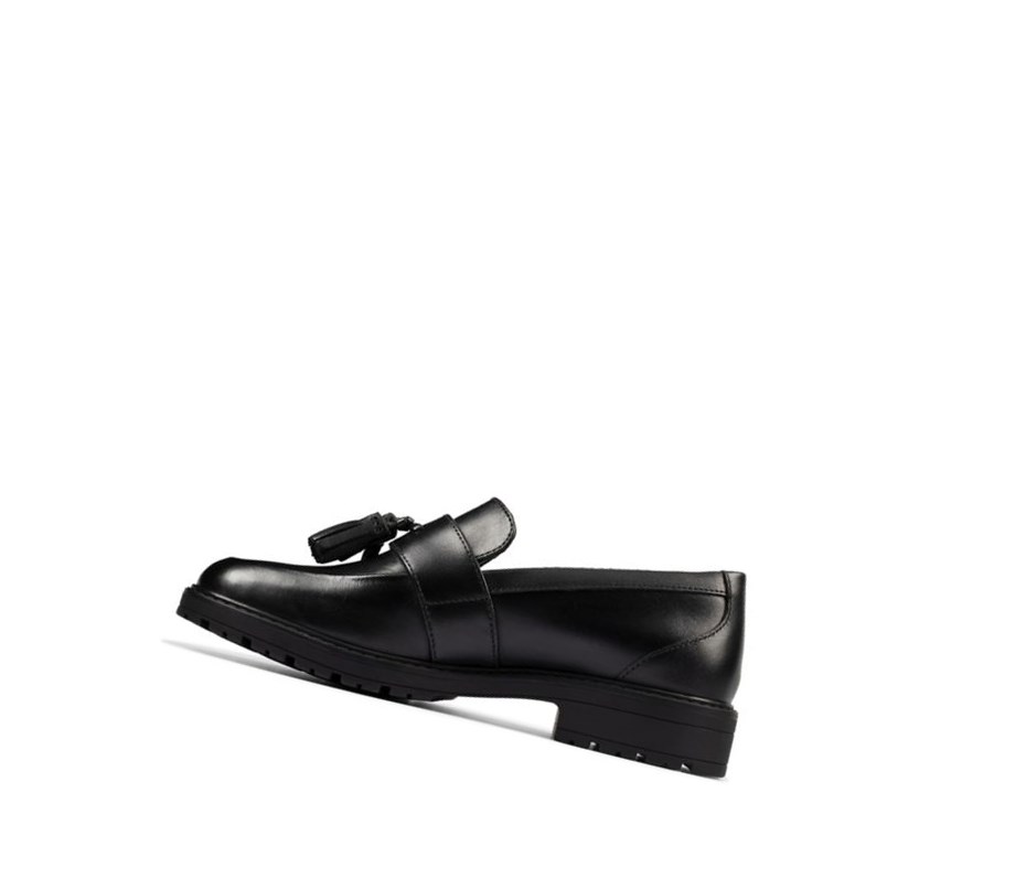 Clarks Loxham Leder Slip On Schuhe Mädchen Schwarz | TBOG57903