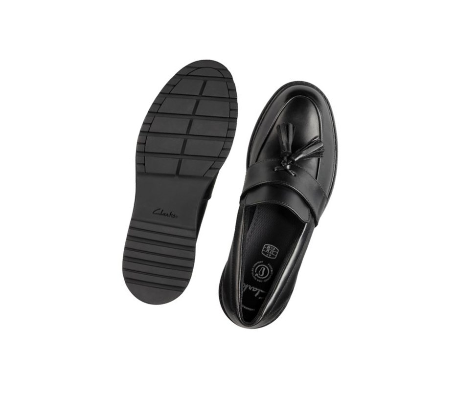 Clarks Loxham Leder Slip On Schuhe Mädchen Schwarz | TBOG57903