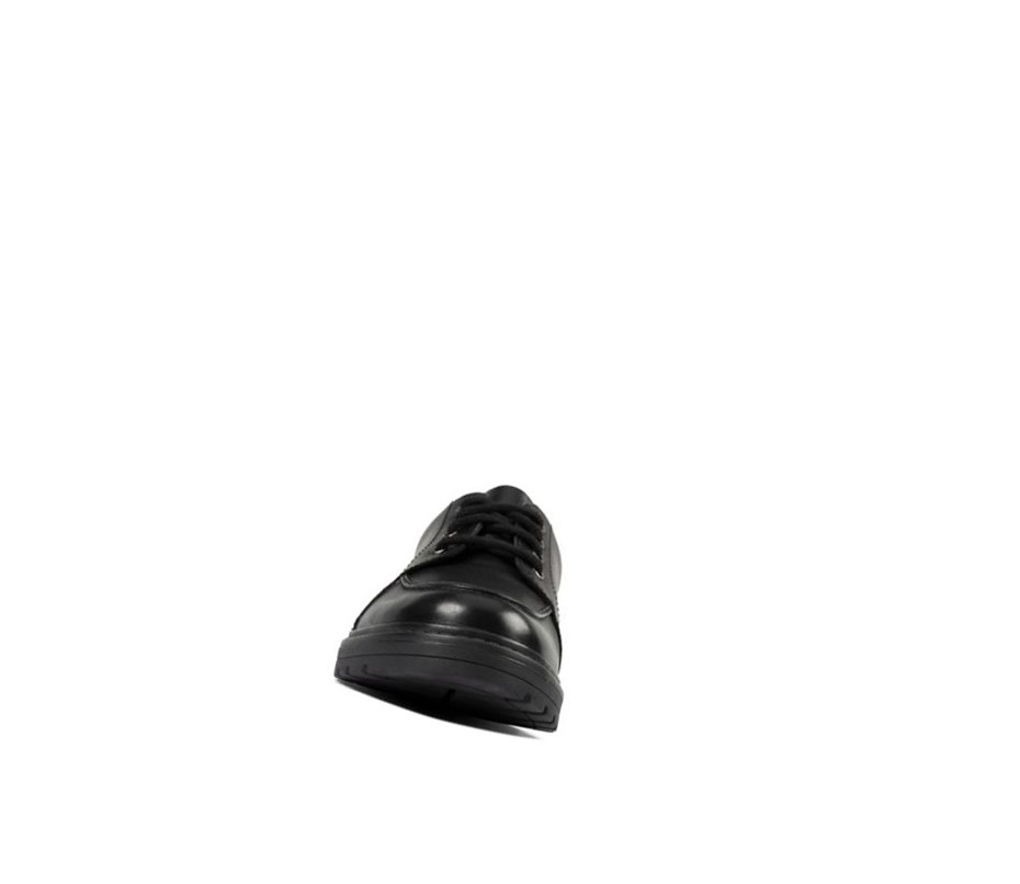 Clarks Loxham Pace Leder Schulschuhe Mädchen Schwarz | OYWL74251