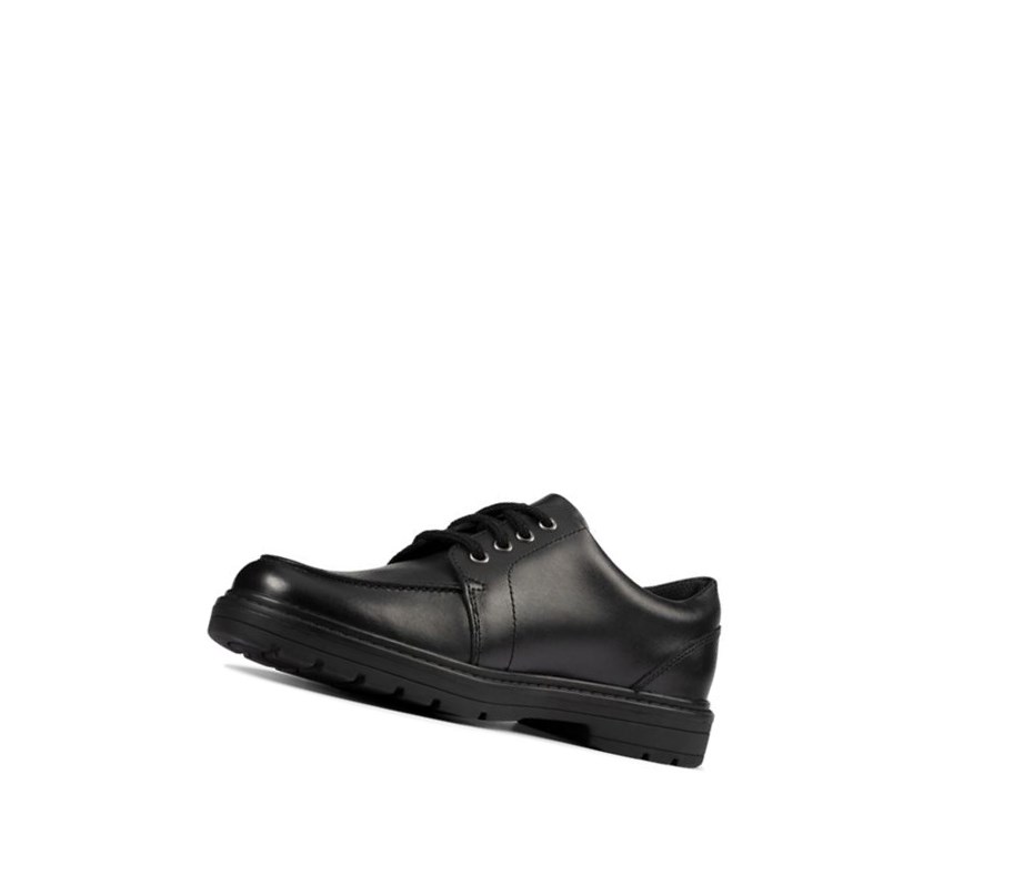 Clarks Loxham Pace Leder Schulschuhe Mädchen Schwarz | OYWL74251