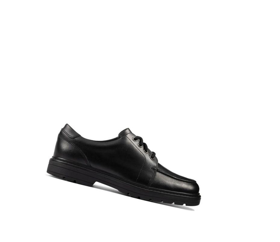 Clarks Loxham Pace Leder Schulschuhe Mädchen Schwarz | OYWL74251