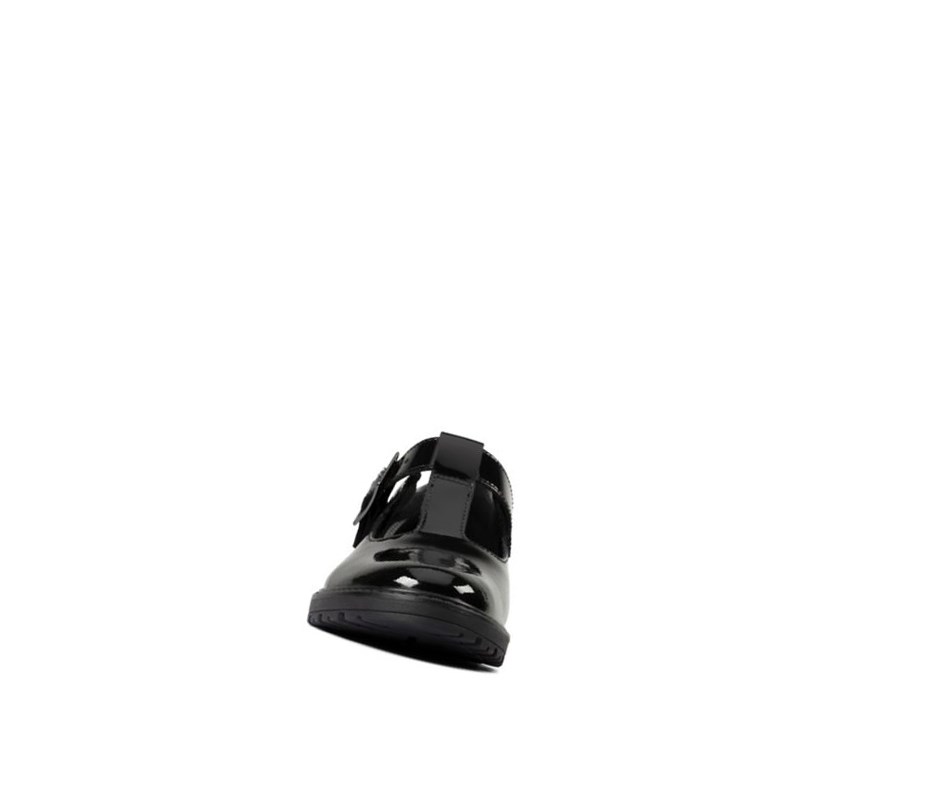 Clarks Loxham Shine Lack Leder Schulschuhe Mädchen Schwarz | EIPF76028