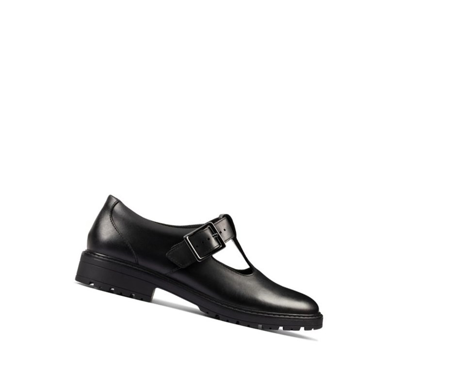 Clarks Loxham Shine Leder Schulschuhe Mädchen Schwarz | UJCZ19826