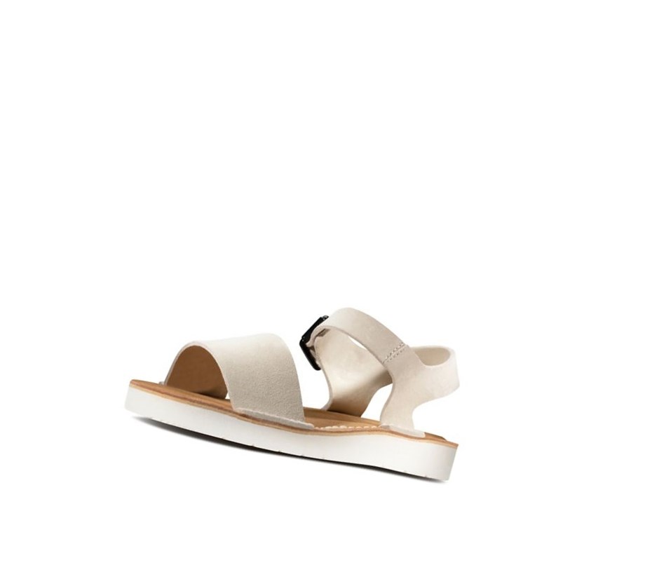 Clarks Lunan Riemen. Wildleder Flache Sandalen Damen Weiß | FERM47160